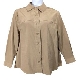 Croft‎ & Barrow Stretch Tan Faux Suede Button Up Top Shacket Size 1X